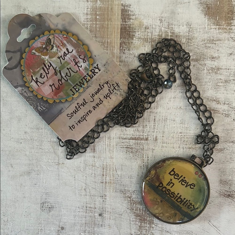 Demdaco Motivational Glass Dome Necklace designed by Artist Kelly Rae Roberts